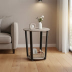 End Table, Round Side Table with Storage Shelf, Easy Assembly, Industrial Accent Furniture with Steel Frame