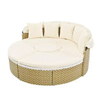 Round Outdoor Patio Sectional Sofa Set Rattan Daybed Two-Tone Weave Sunbed with Retractable Canopy, 4A -ModernLuxe