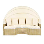 Round Outdoor Patio Sectional Sofa Set Rattan Daybed Two-Tone Weave Sunbed with Retractable Canopy, 4A -ModernLuxe
