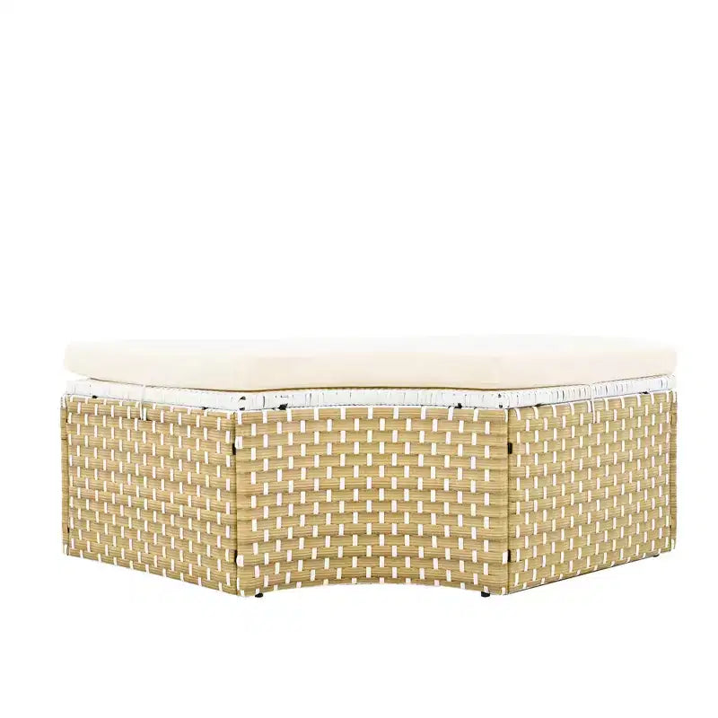 Round Outdoor Patio Sectional Sofa Set Rattan Daybed Two-Tone Weave Sunbed with Retractable Canopy, 4A -ModernLuxe