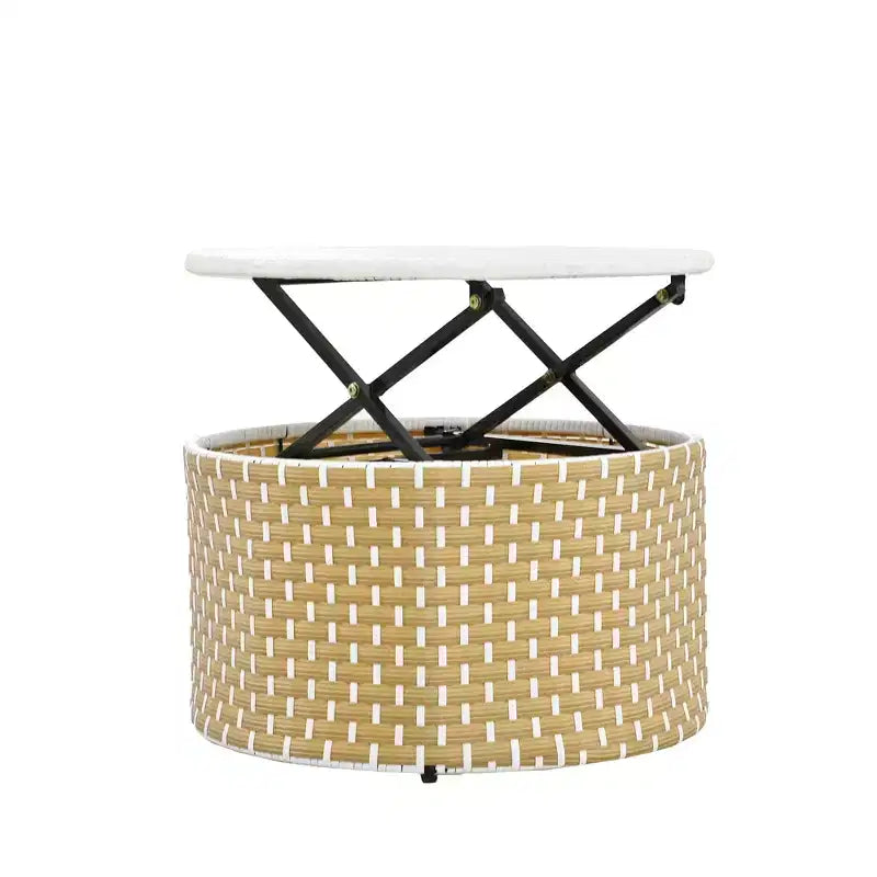 Round Outdoor Patio Sectional Sofa Set Rattan Daybed Two-Tone Weave Sunbed with Retractable Canopy, 4A -ModernLuxe