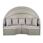 Round Outdoor Patio Sectional Sofa Set Rattan Daybed Two-Tone Weave Sunbed with Retractable Canopy, 4A -ModernLuxe