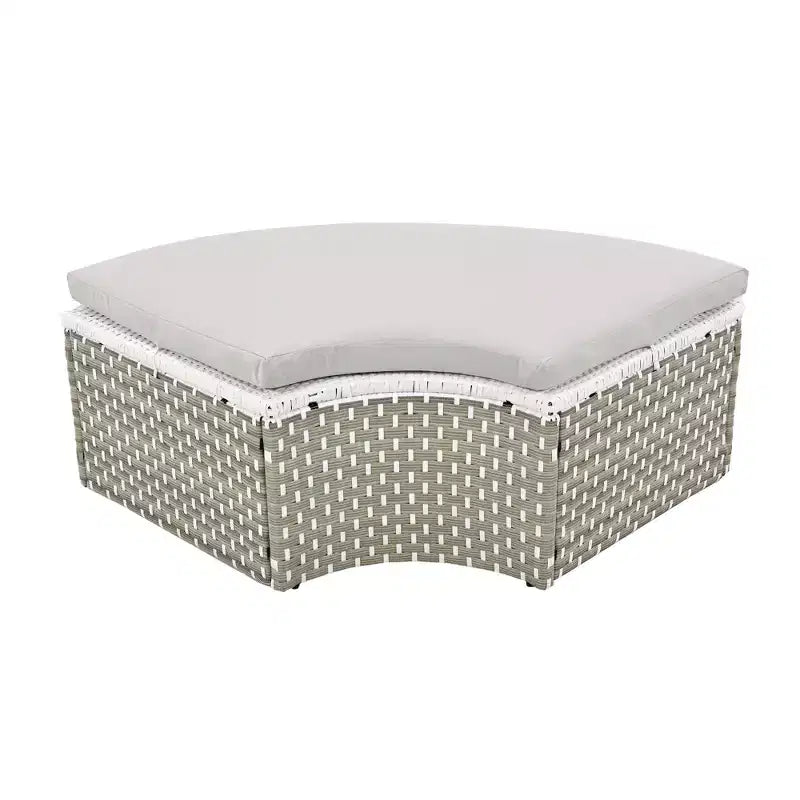 Round Outdoor Patio Sectional Sofa Set Rattan Daybed Two-Tone Weave Sunbed with Retractable Canopy, 4A -ModernLuxe