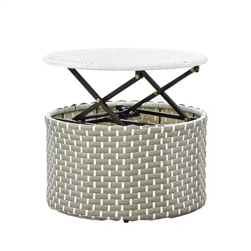 Round Outdoor Patio Sectional Sofa Set Rattan Daybed Two-Tone Weave Sunbed with Retractable Canopy, 4A -ModernLuxe