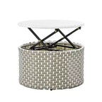 Round Outdoor Patio Sectional Sofa Set Rattan Daybed Two-Tone Weave Sunbed with Retractable Canopy, 4A -ModernLuxe