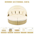 Round Outdoor Patio Sectional Sofa Set Rattan Daybed Two-Tone Weave Sunbed with Retractable Canopy, 4A -ModernLuxe