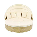 Round Outdoor Patio Sectional Sofa Set Rattan Daybed Two-Tone Weave Sunbed with Retractable Canopy, 4A -ModernLuxe