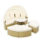 Round Outdoor Patio Sectional Sofa Set Rattan Daybed Two-Tone Weave Sunbed with Retractable Canopy, 4A -ModernLuxe