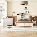 3-Piece Farmhouse Bedroom Sets, Full/Queen Size Platform Bed with Storage Nightstand and Dresser 4W - ModernLuxe