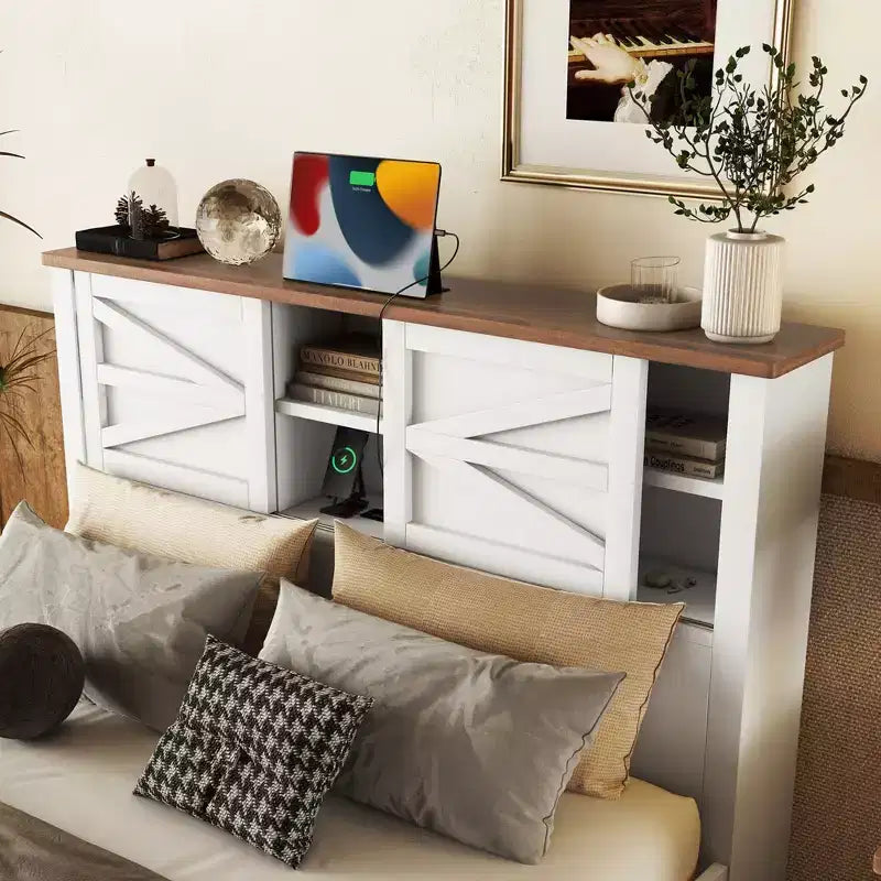 3-Piece Farmhouse Bedroom Sets, Full/Queen Size Platform Bed with Storage Nightstand and Dresser 4W - ModernLuxe