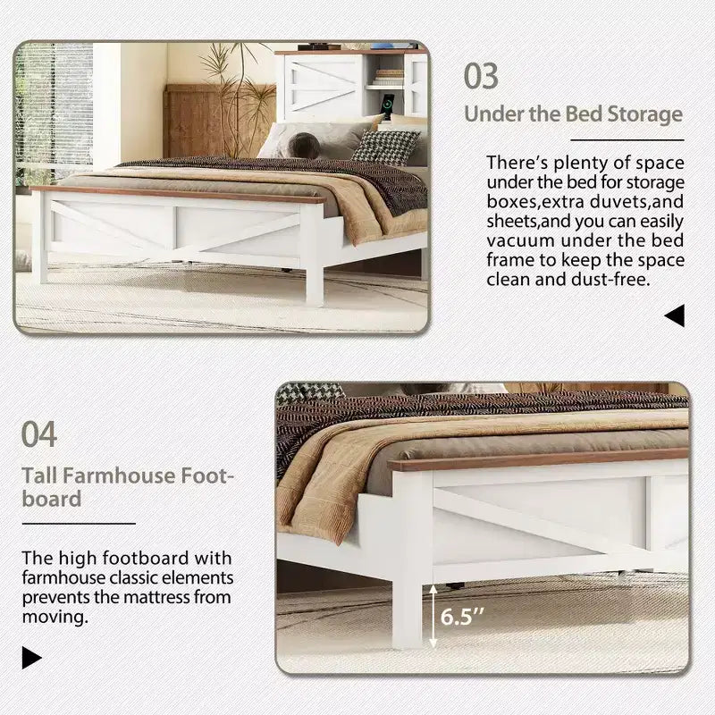 3-Piece Farmhouse Bedroom Sets, Full/Queen Size Platform Bed with Storage Nightstand and Dresser 4W - ModernLuxe
