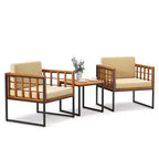 Costway 3 PCS Patio Chair Set Acacia Wood Sofa Set with Metal Support Soft Seat Cushions