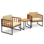 Costway 3 PCS Patio Chair Set Acacia Wood Sofa Set with Metal Support Soft Seat Cushions