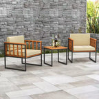 Costway 3 PCS Patio Chair Set Acacia Wood Sofa Set with Metal Support Soft Seat Cushions