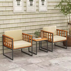 Costway 3 PCS Patio Chair Set Acacia Wood Sofa Set with Metal Support Soft Seat Cushions