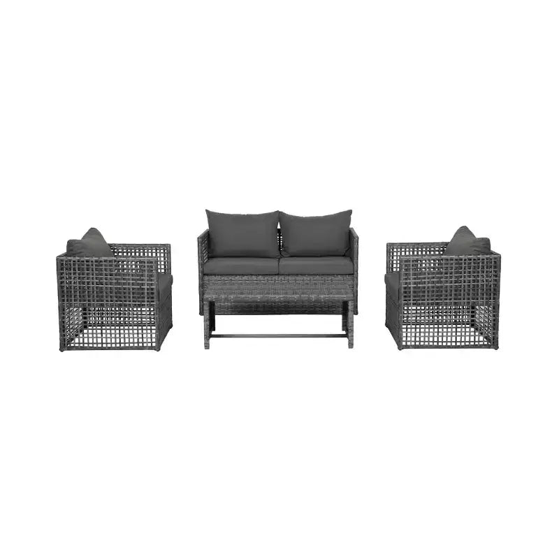 WestinTrends 4-delige terrasloungeset van vlechtwerk voor buiten, met salontafel, grijs/grijs