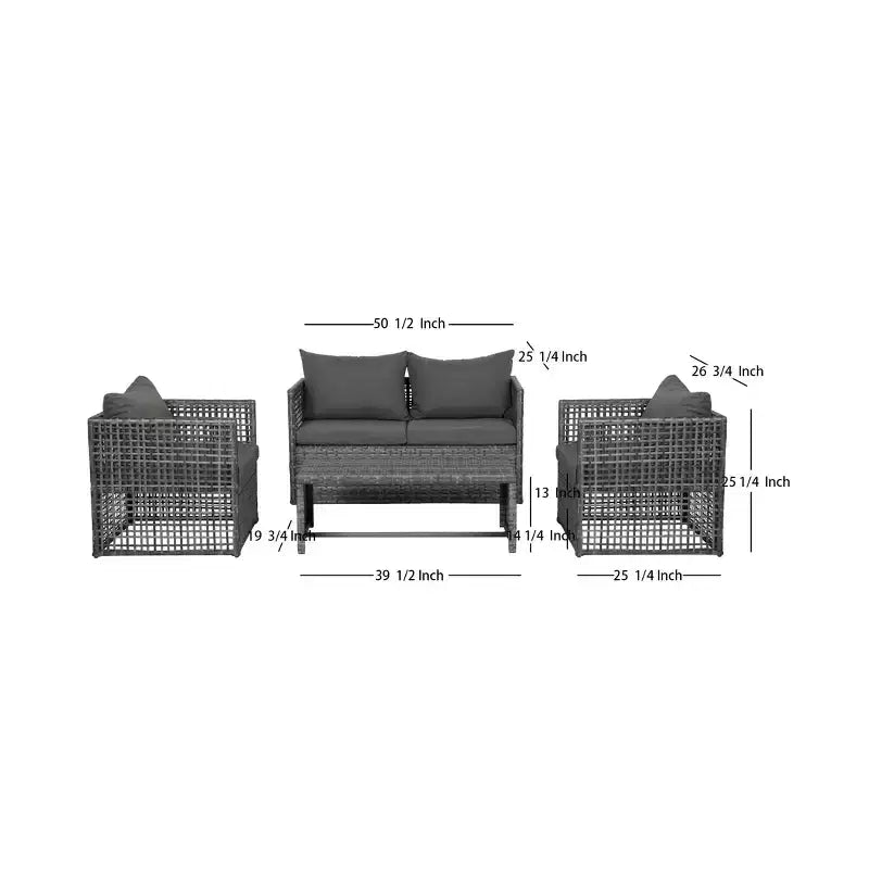 WestinTrends 4-delige terrasloungeset van vlechtwerk voor buiten, met salontafel, grijs/grijs