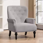 31 inch brede fluwelen wingback stoel met massief houten poten