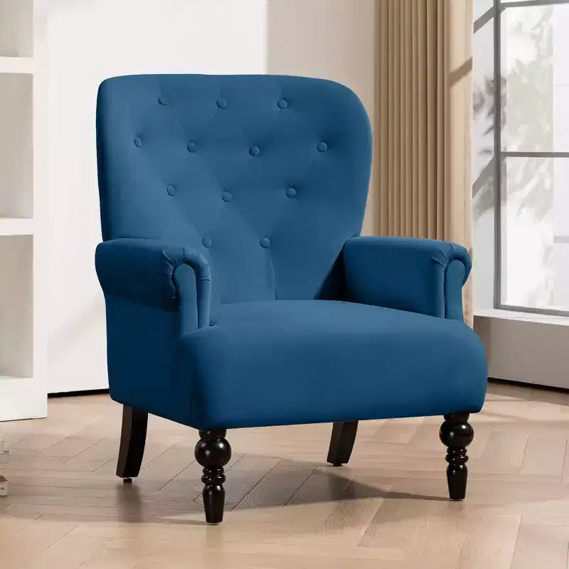 31 Inch Wide Velvet Wingback Chair with Solid Wood Legs