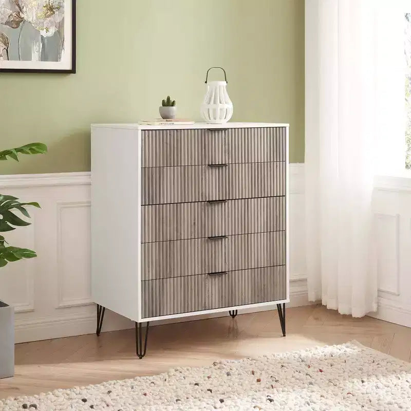 5-Drawer Dresser with Anti-Tip Hardware Rustic Gray or White