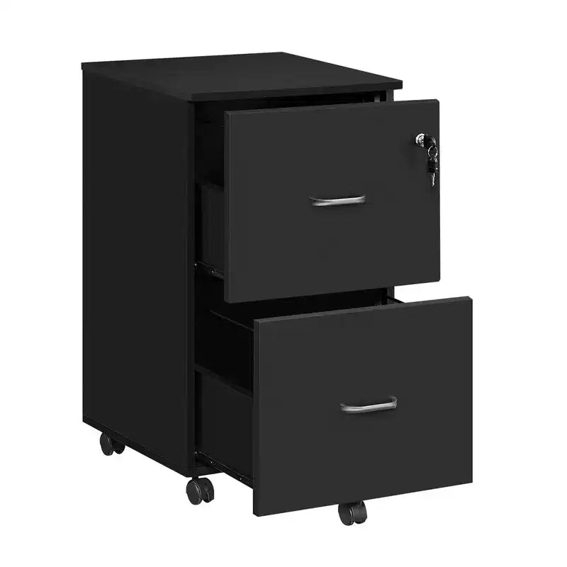 2-Drawer Locking Wood File Cabinet Rolling Printer Stand