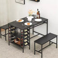 Whizmax Dining Table Set for 4, Kitchen Table Set for 4 with 2 Benches, Rectangular Dining Room Table Set with Wine Rack for Small Space Apartment