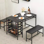 Whizmax Dining Table Set for 4, Kitchen Table Set for 4 with 2 Benches, Rectangular Dining Room Table Set with Wine Rack for Small Space Apartment