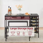 Whizmax Dining Table Set for 4, Kitchen Table Set for 4 with 2 Benches, Rectangular Dining Room Table Set with Wine Rack for Small Space Apartment