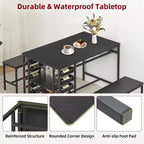 Whizmax Dining Table Set for 4, Kitchen Table Set for 4 with 2 Benches, Rectangular Dining Room Table Set with Wine Rack for Small Space Apartment