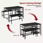 Whizmax Dining Table Set for 4, Kitchen Table Set for 4 with 2 Benches, Rectangular Dining Room Table Set with Wine Rack for Small Space Apartment