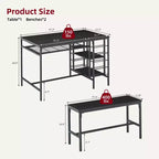 Whizmax Dining Table Set for 4, Kitchen Table Set for 4 with 2 Benches, Rectangular Dining Room Table Set with Wine Rack for Small Space Apartment