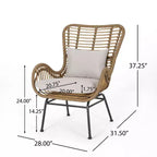 GDFStudio Izidro Outdoor Wicker and Glass 3 Piece Chat Set with Cushions, Light Brown/Beige