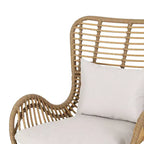 GDFStudio Izidro Outdoor Wicker and Glass 3 Piece Chat Set with Cushions, Light Brown/Beige