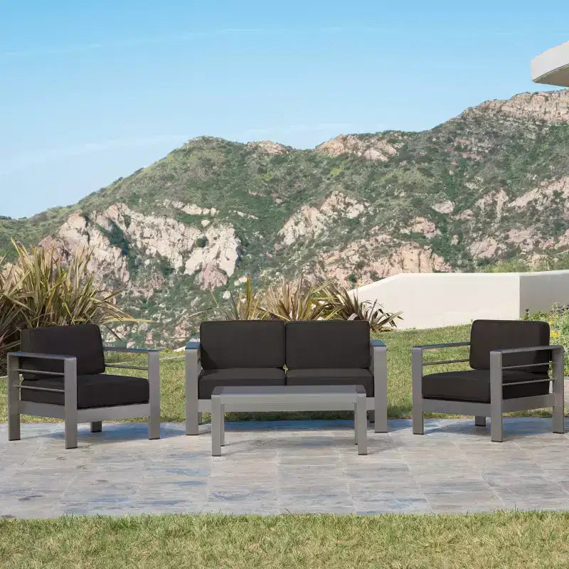 GDFStudio Wendy aluminium loungeset voor buiten, 4 zitplaatsen, met kussens, grijs