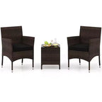 Costway 3 PCS Outdoor Conversation Set with Cushioned Seat & Tempered Glass Tabletop Beige/Black/Gray/Red/Navy