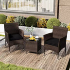 Costway 3 PCS Outdoor Conversation Set with Cushioned Seat & Tempered Glass Tabletop Beige/Black/Gray/Red/Navy