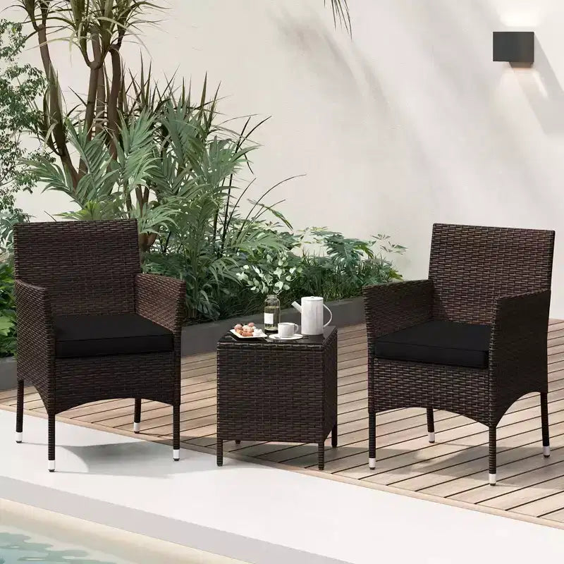 Costway 3 PCS Outdoor Conversation Set with Cushioned Seat & Tempered Glass Tabletop Beige/Black/Gray/Red/Navy