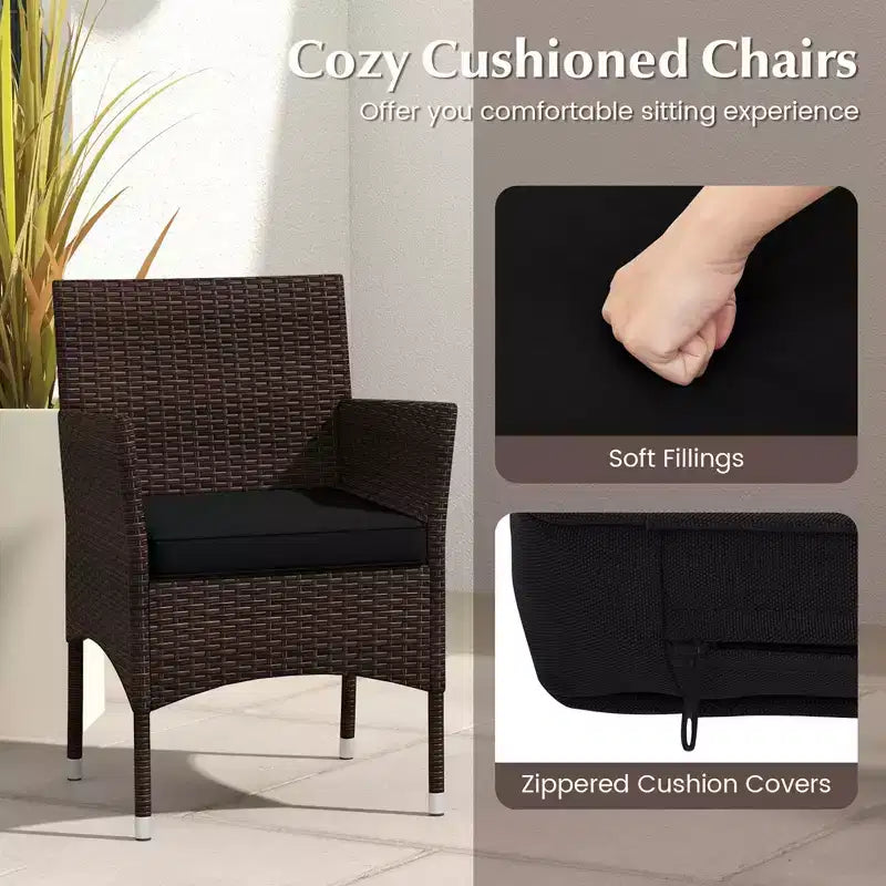 Costway 3 PCS Outdoor Conversation Set with Cushioned Seat & Tempered Glass Tabletop Beige/Black/Gray/Red/Navy