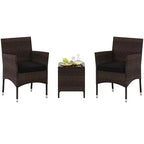 Costway 3 PCS Outdoor Conversation Set with Cushioned Seat & Tempered Glass Tabletop Beige/Black/Gray/Red/Navy