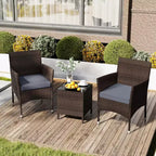 Costway 3 PCS Outdoor Conversation Set with Cushioned Seat & Tempered Glass Tabletop Beige/Black/Gray/Red/Navy