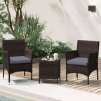 Costway 3 PCS Outdoor Conversation Set with Cushioned Seat & Tempered Glass Tabletop Beige/Black/Gray/Red/Navy