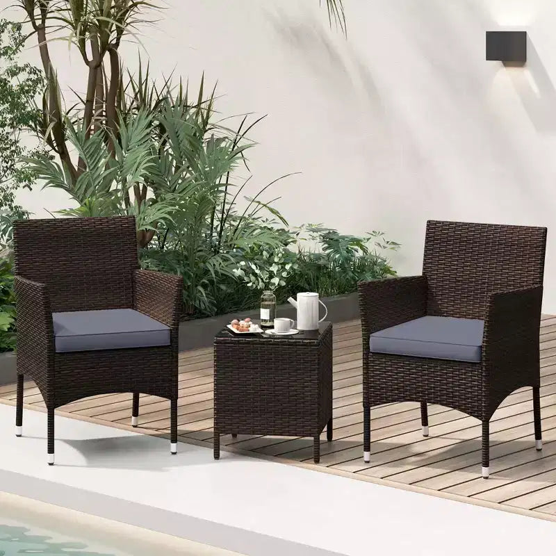 Costway 3 PCS Outdoor Conversation Set with Cushioned Seat & Tempered Glass Tabletop Beige/Black/Gray/Red/Navy