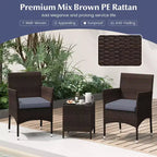 Costway 3 PCS Outdoor Conversation Set with Cushioned Seat & Tempered Glass Tabletop Beige/Black/Gray/Red/Navy