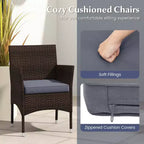 Costway 3 PCS Outdoor Conversation Set with Cushioned Seat & Tempered Glass Tabletop Beige/Black/Gray/Red/Navy