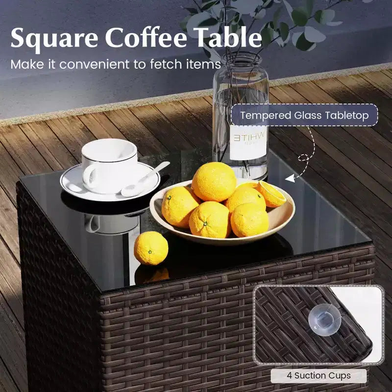 Costway 3 PCS Outdoor Conversation Set with Cushioned Seat & Tempered Glass Tabletop Beige/Black/Gray/Red/Navy