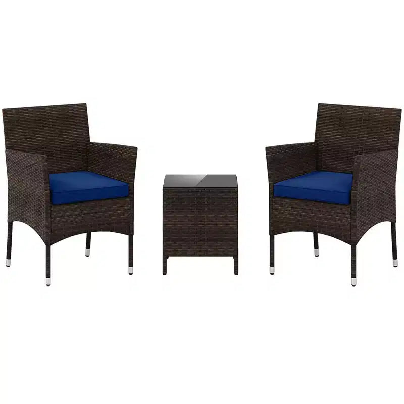 Costway 3 PCS Outdoor Conversation Set with Cushioned Seat & Tempered Glass Tabletop Beige/Black/Gray/Red/Navy