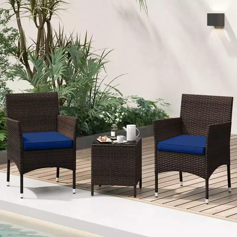 Costway 3 PCS Outdoor Conversation Set with Cushioned Seat & Tempered Glass Tabletop Beige/Black/Gray/Red/Navy