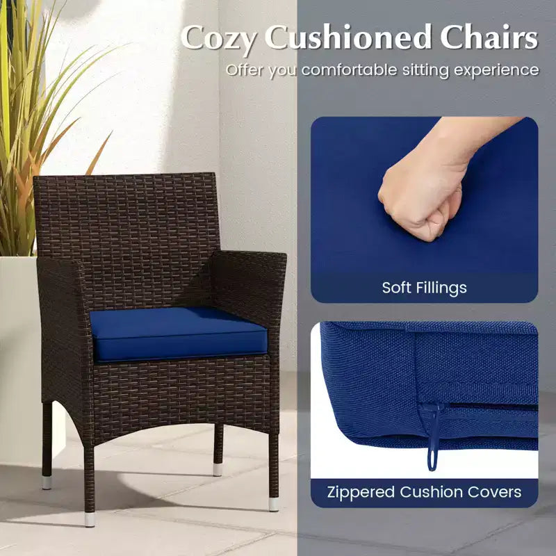 Costway 3 PCS Outdoor Conversation Set with Cushioned Seat & Tempered Glass Tabletop Beige/Black/Gray/Red/Navy