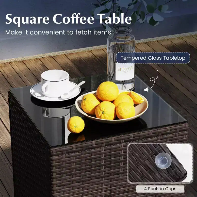 Costway 3 PCS Outdoor Conversation Set with Cushioned Seat & Tempered Glass Tabletop Beige/Black/Gray/Red/Navy