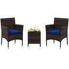 Costway 3 PCS Outdoor Conversation Set with Cushioned Seat & Tempered Glass Tabletop Beige/Black/Gray/Red/Navy
